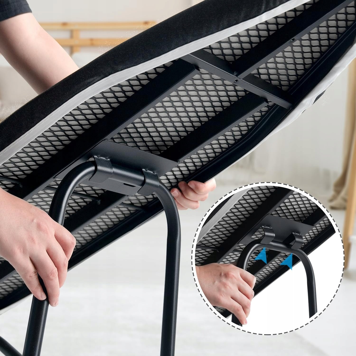 IRONING BOARD 33X89CM FOLDING WITH HOOK LIGHT BLACK METAL Unfolded width 33 cm