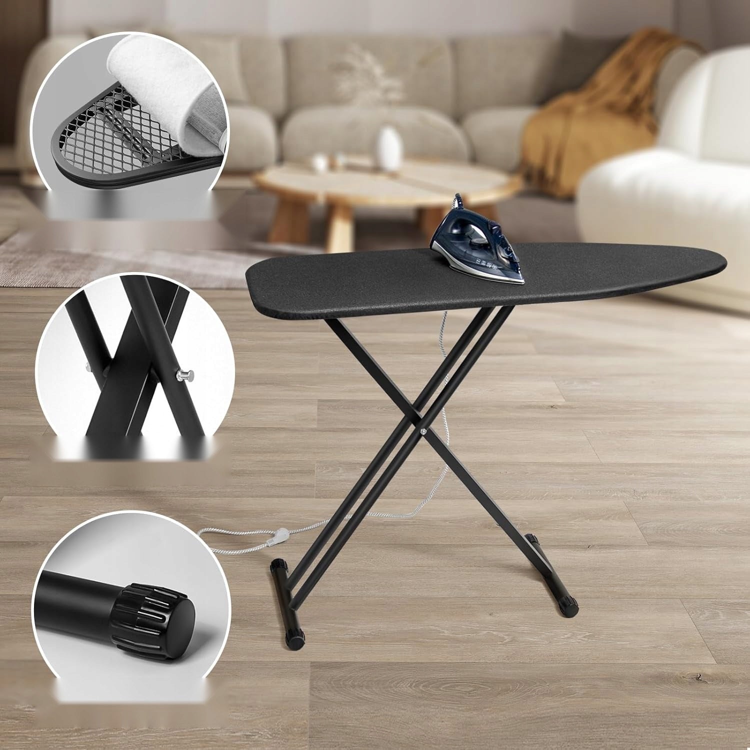 IRONING BOARD BLACK ADJUSTABLE HEIGHT 110X33CM FOLDED STABLE LARGE Manufacturer code 5908107845393
