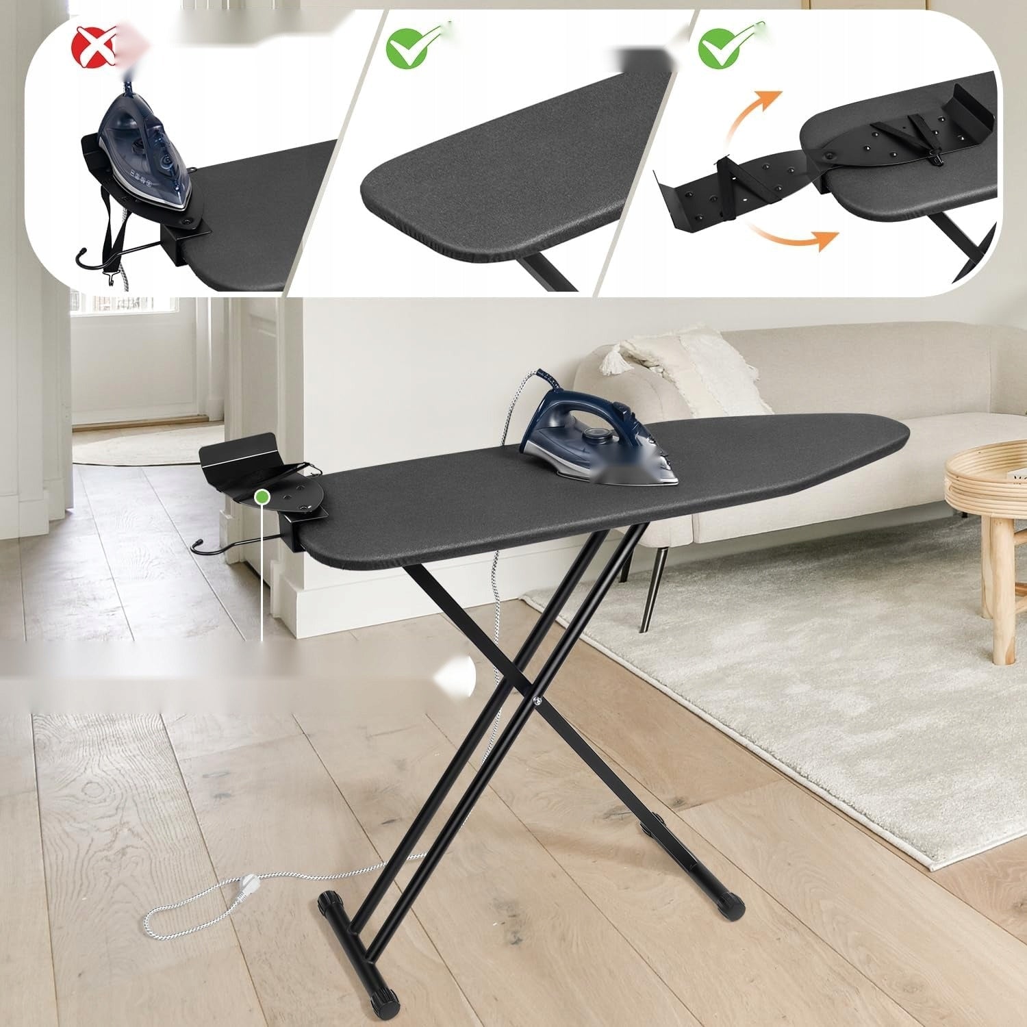 IRONING BOARD BLACK FOLDING 110X34CM STEEL HANDLE 7 HEIGHT Total height 34 cm