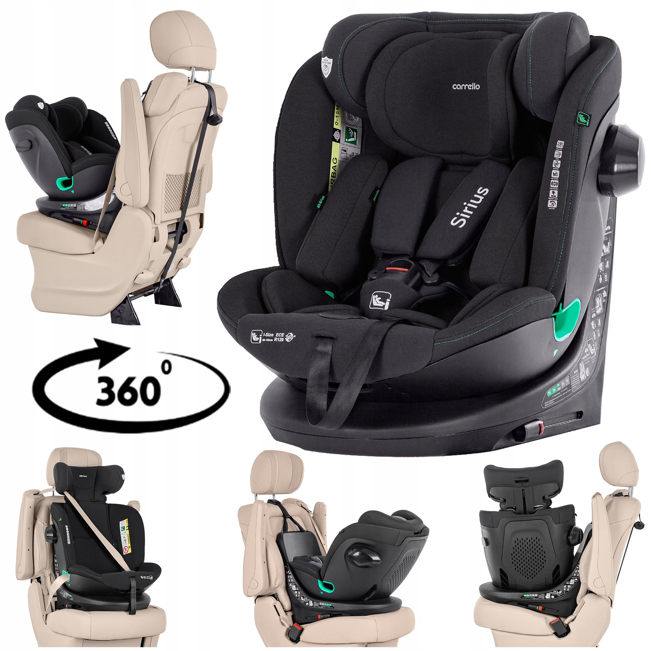 ISOFIX SWIVEL CAR SEAT 40-150 cm i-SIZE RWF ADJUSTMENT 0-36 KG