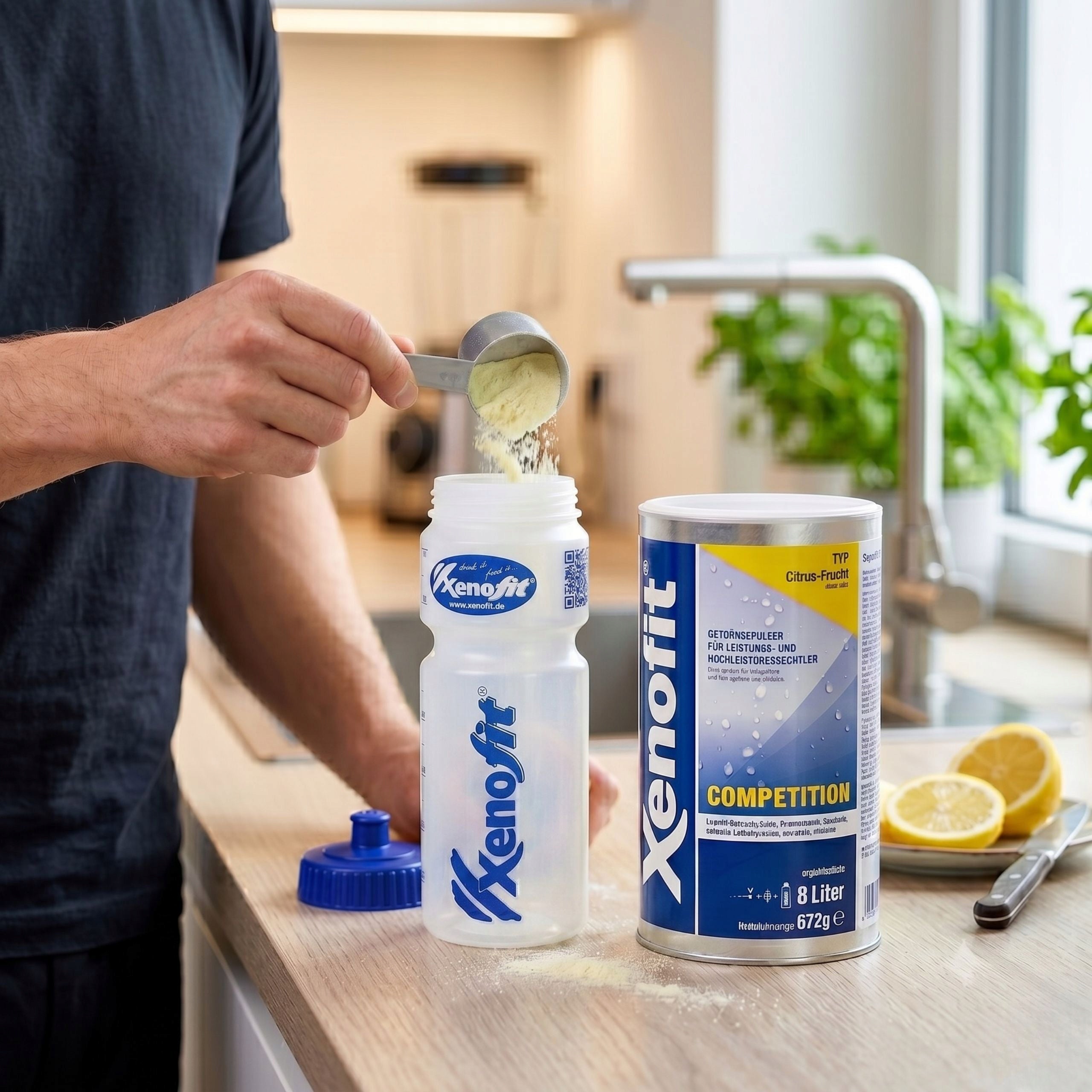 ISOTONIC DRINK XENOFIT COMPETITION LEMON CAN 672 g PER 8L DRINK Packaging status original