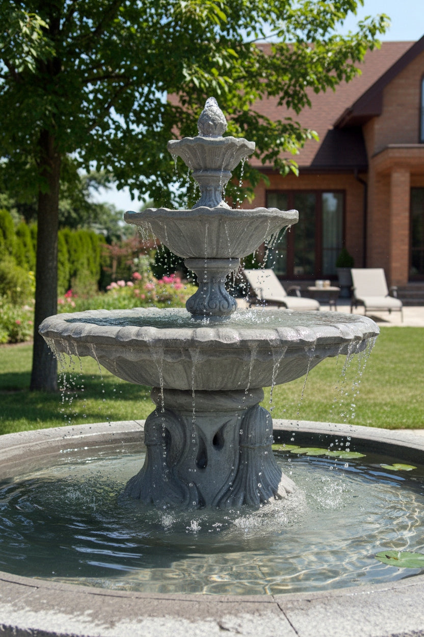 ITALIAN CONGLOMERATE GARDEN FOUNTAIN, CONCRETE GARDEN FIGURE Product height 180 cm