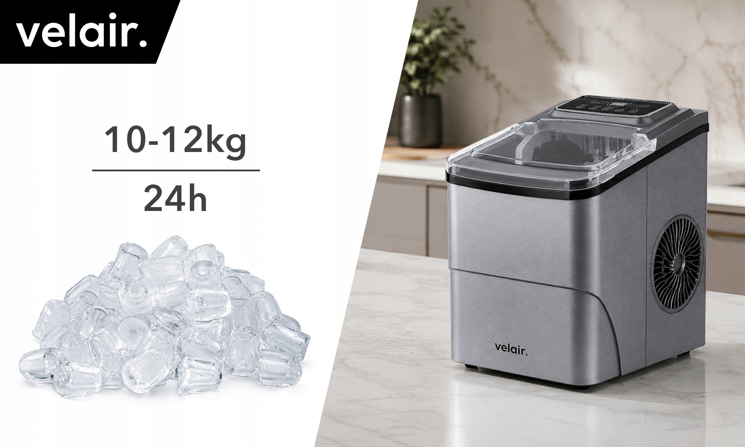 Ice maker ICE PRO 160W! ICE 6 MINUTES! 12kg/24h + GUIDE FREEBIE! Dominant color silver/gray