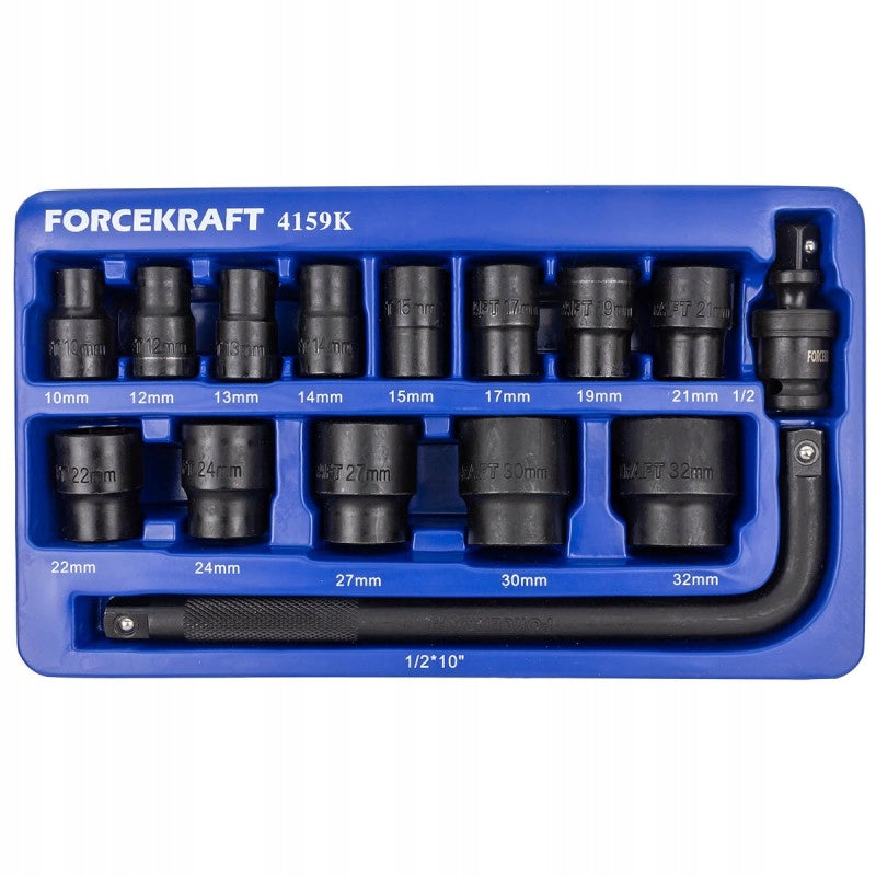 Impact Socket Set 1/2" 10-32mm 6-Angle Brand Forcekraft