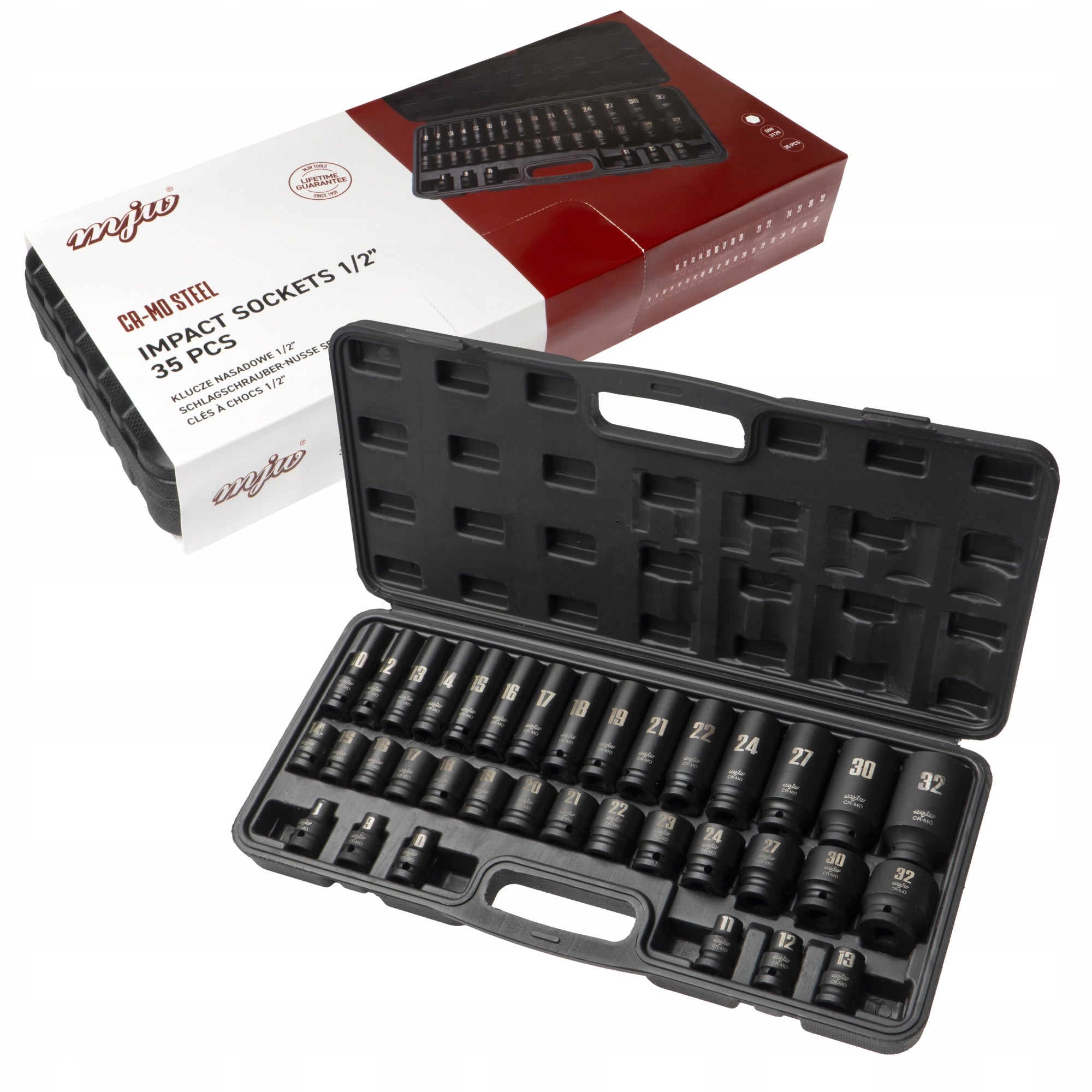 Impact Socket Set 1/2 Long Short 35 PCS 6-Angle 8-32
