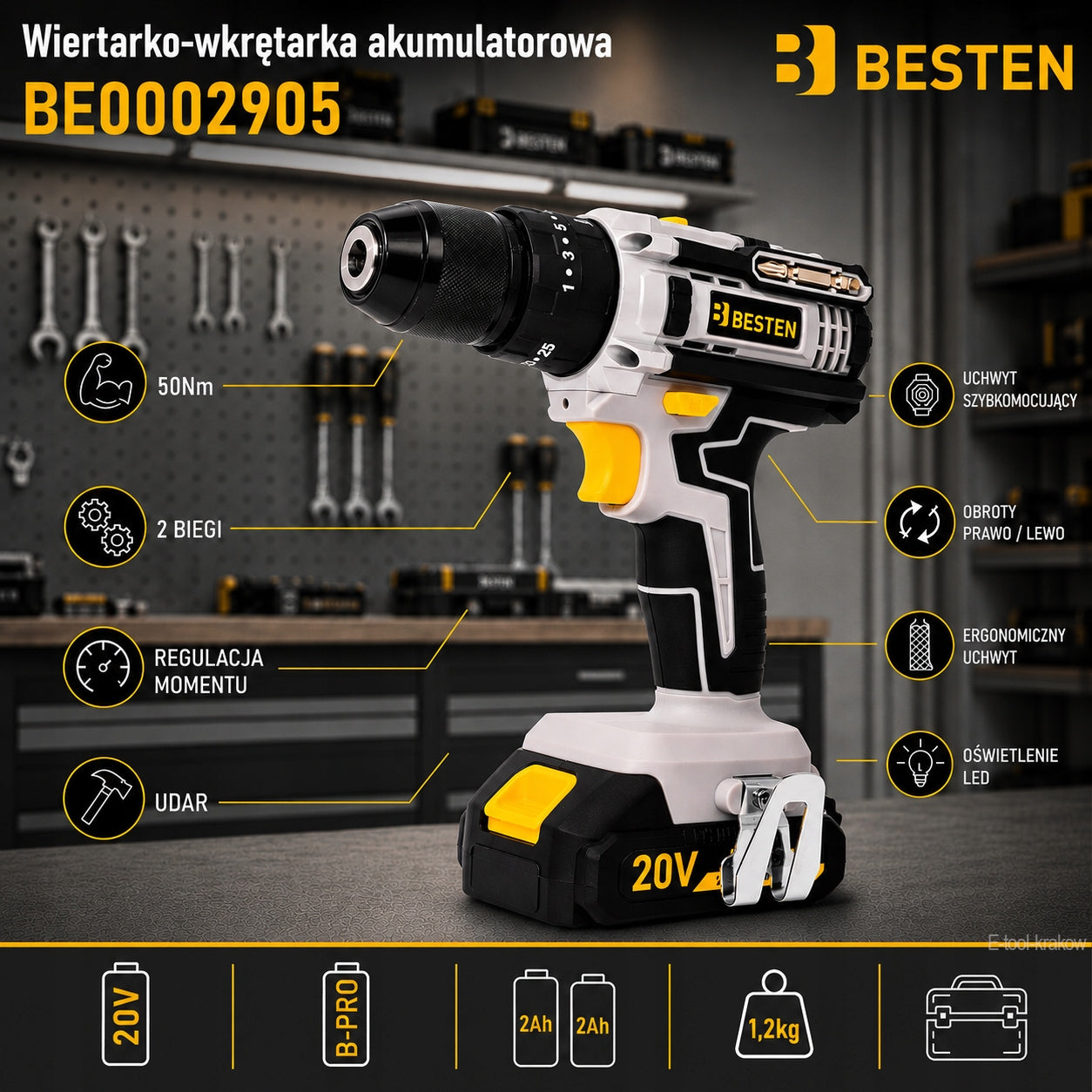 Impact drill 20V 2Ah B-P BESTEN Motor type brushed motor