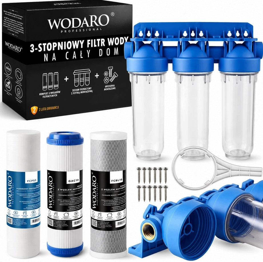 In-line Water Filter 1/2" WODARO 3 Degree Triple For Whole House + Cartridges