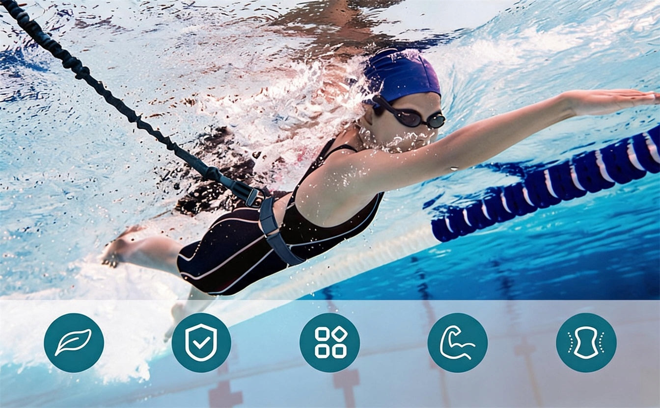 In-place swimming belt resistance rubber 2.5-7.5M ADJUSTABLE training Customs tariff code 95069990