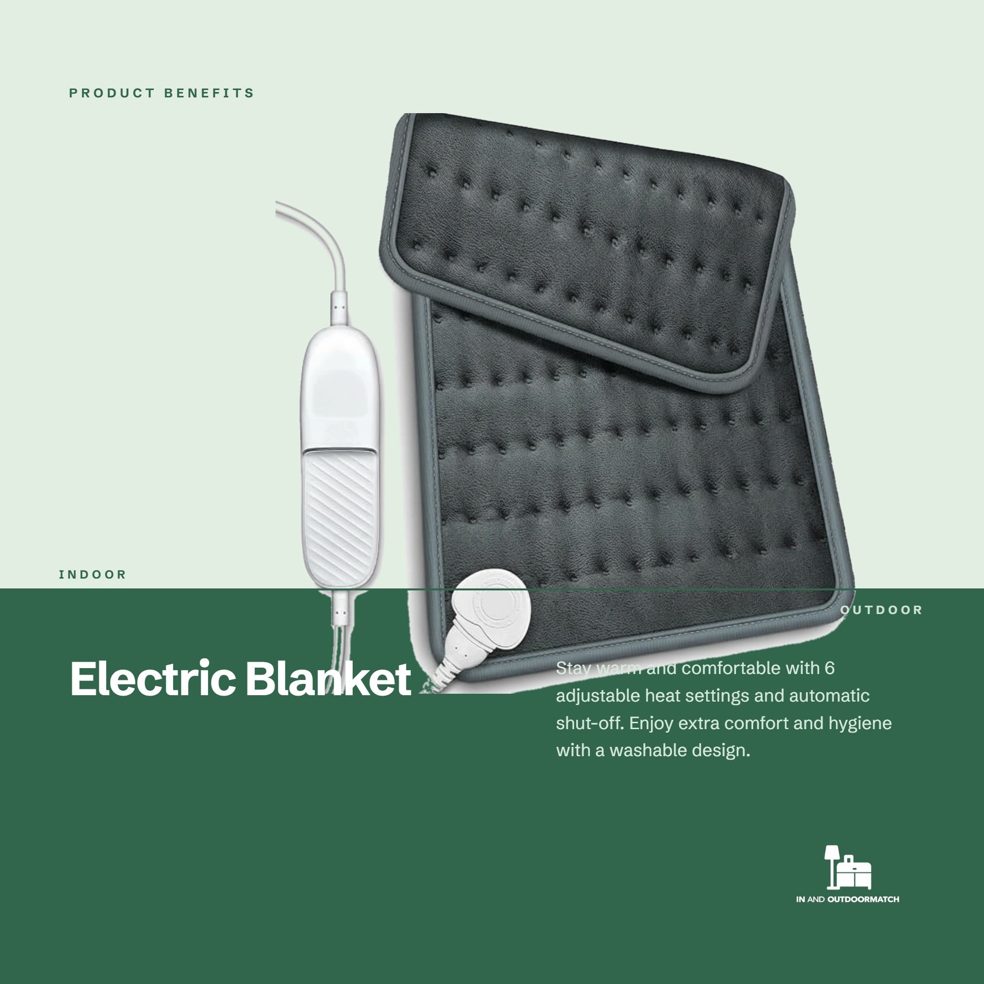 InAndOutdoorMatch - Electric Quilt - 6 Degrees of Heat - Washable Manufacturer of a medical device 1