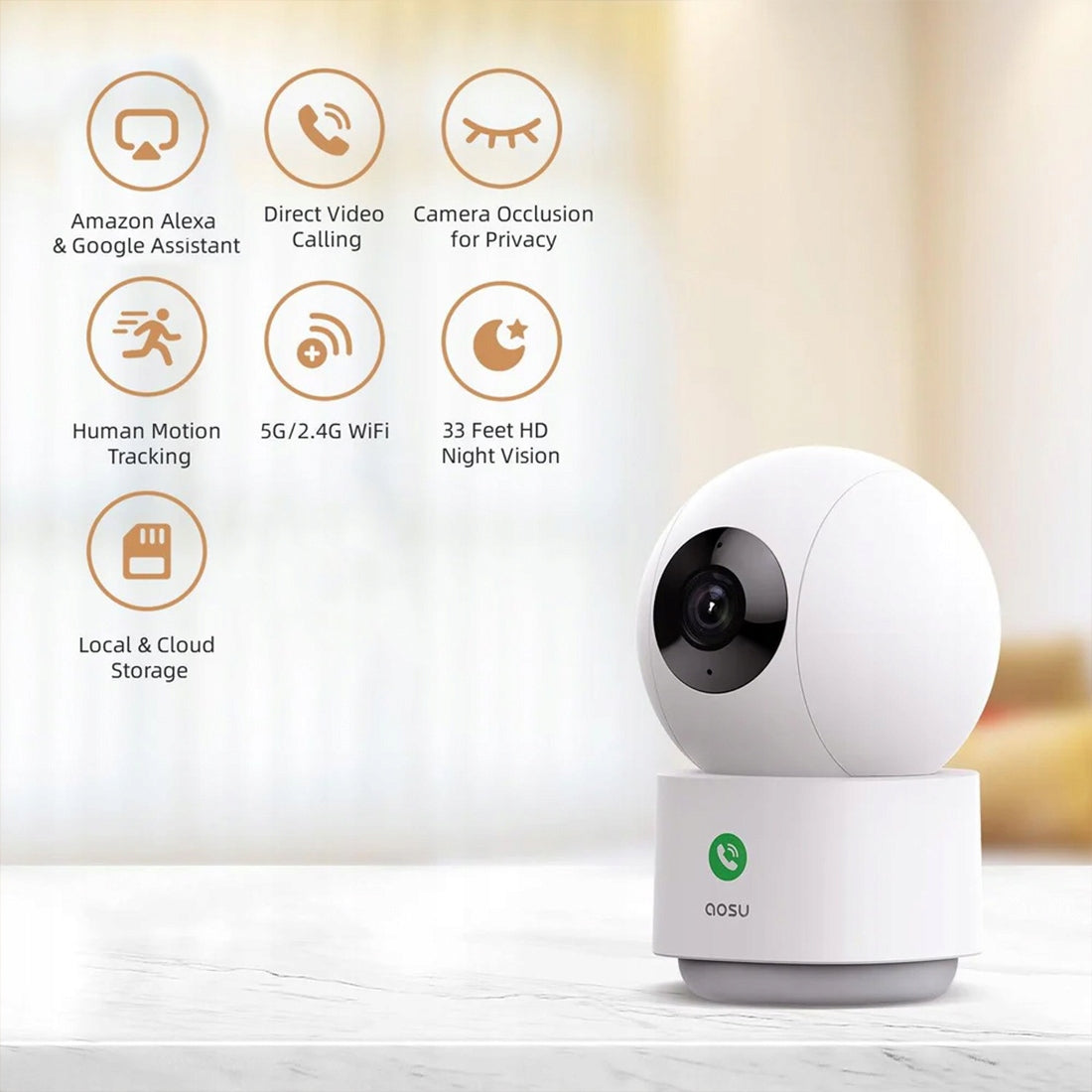 Indoor Camera Rotating Aosu 2K WiFi 2.4/5GHz AI Microphone App Manufacturer code SL-C2E