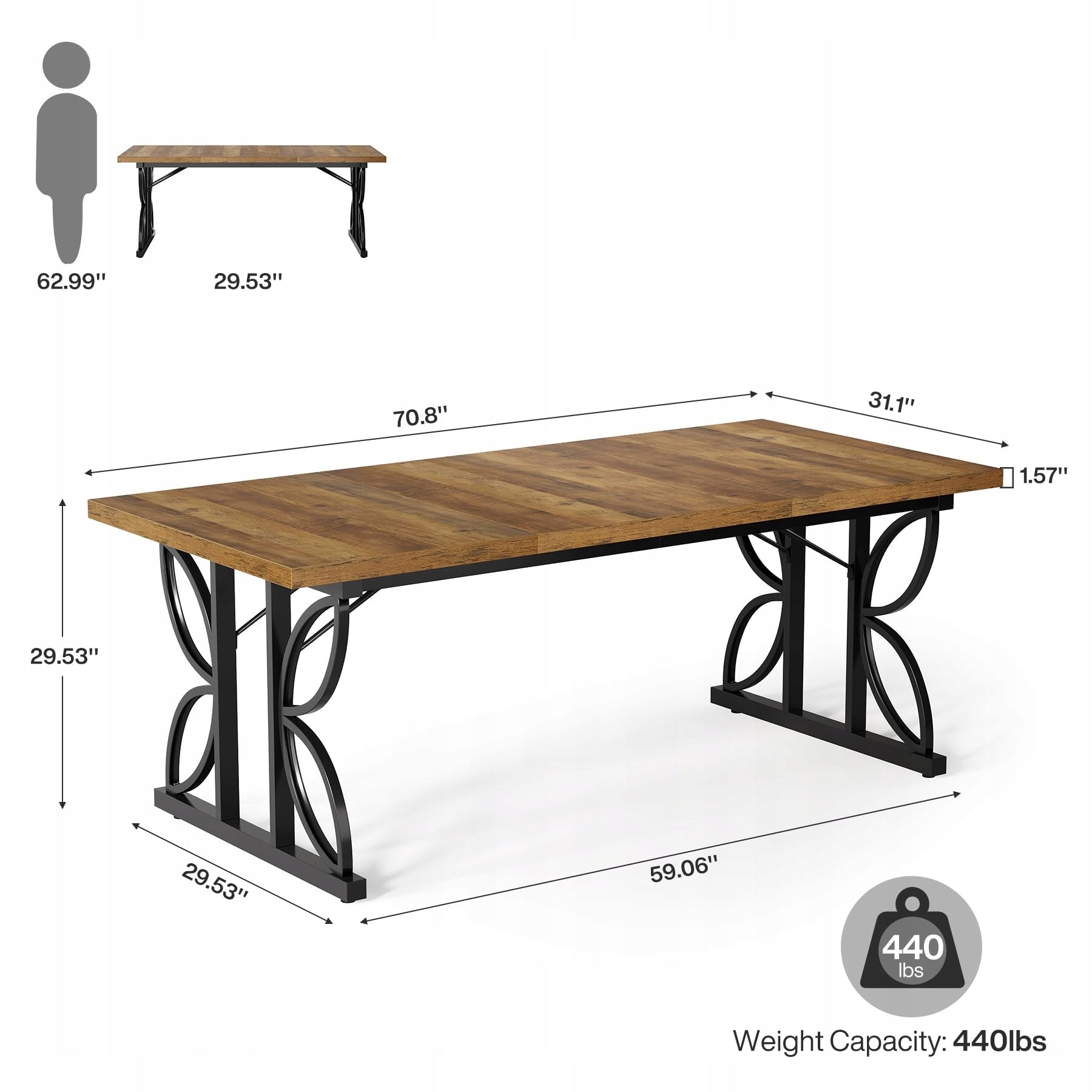 Industrial 180x80x75cm Computer Desk Metal Frame Brown Home Office Desk Packaging status original