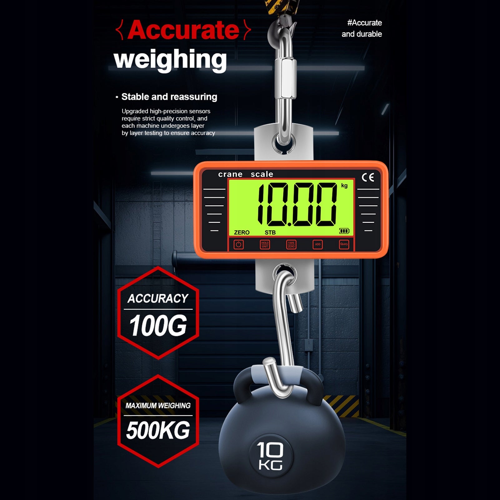 Industrial Hanging Scale, 500kg/1100lbs Digital Scale with JU