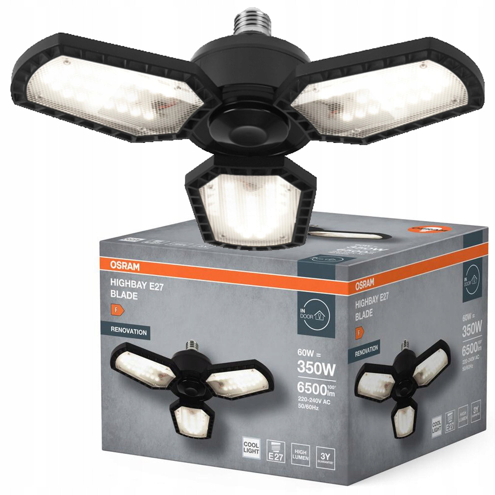 Industrial LED Lamp Fixture High Bay E27 60W 4000K 6500lm Blade Osram