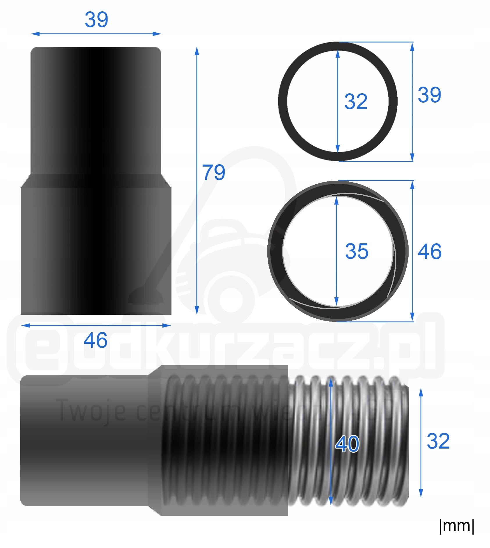 Industrial coupling for hose fi. 32mm black Vacuum cleaner brand other