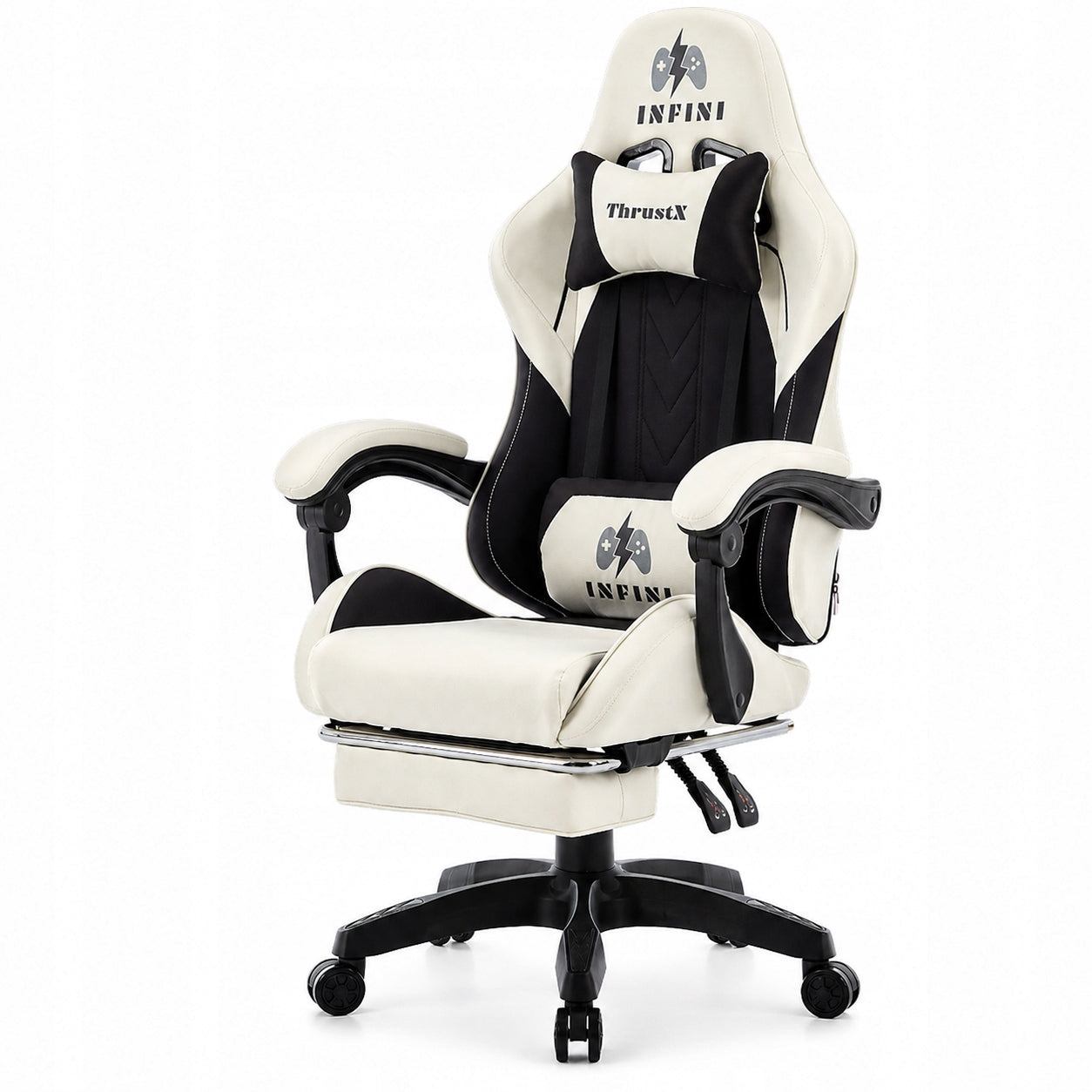 Infini ThrustX Gaming Chair with Footrest Black-Cream