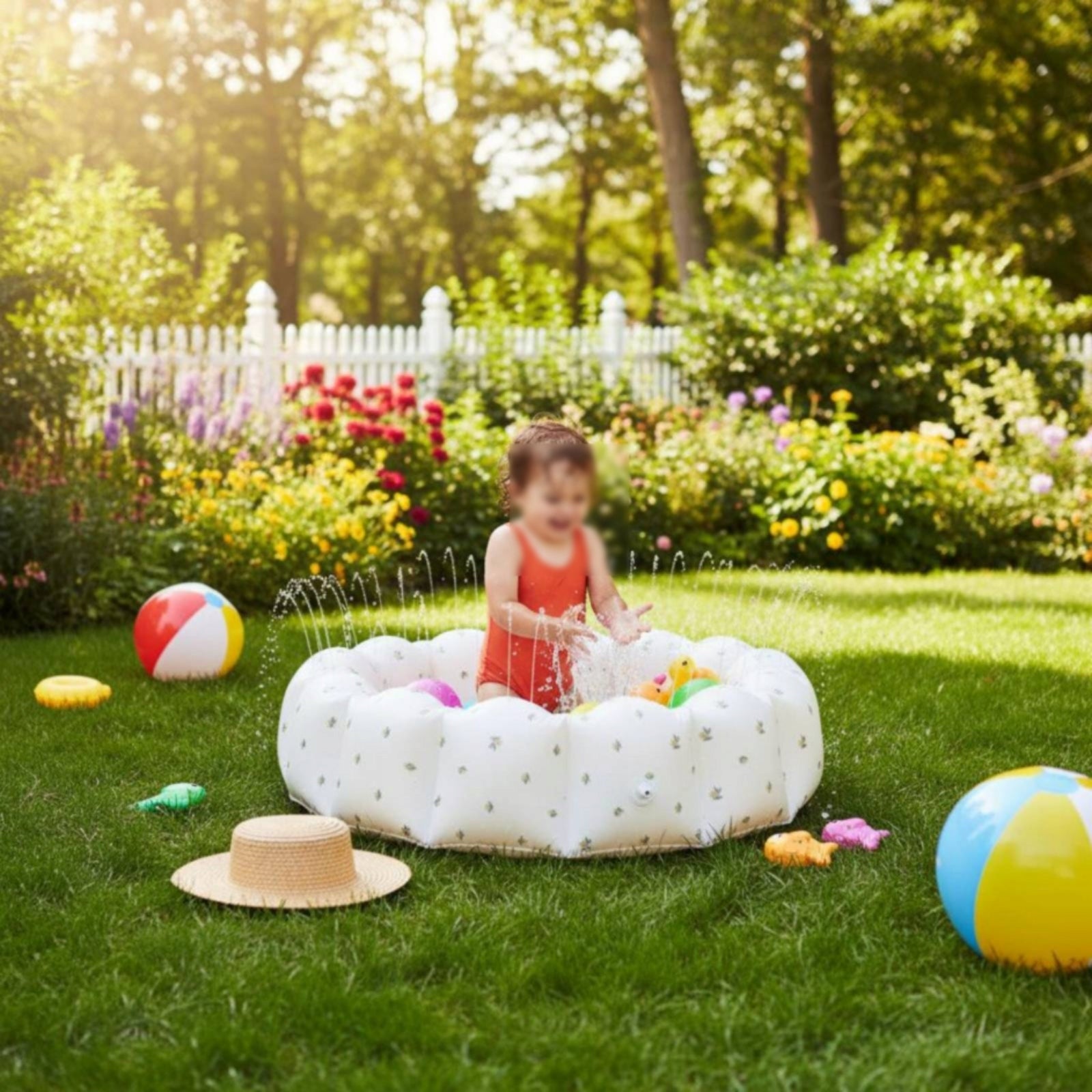 Inflatable Baby Bath Pool Floral Print PVC Baby Bath Pool 90 Cm Kid's age 0+