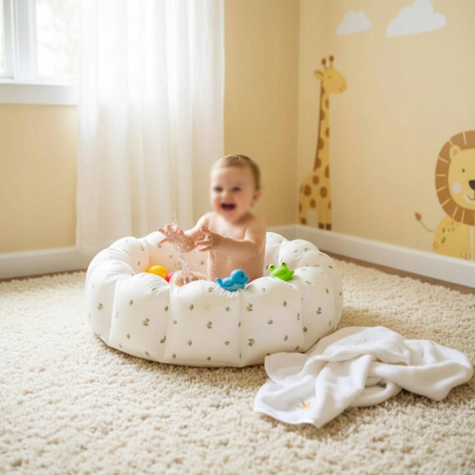 Inflatable Baby Bath Pool Floral Print PVC Baby Bath Pool 90 Cm Material fabric