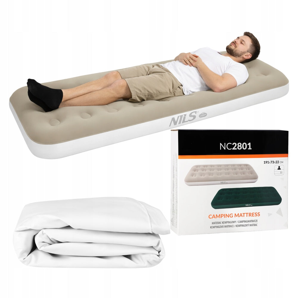Inflatable Camping Mattress for Sleeping Single Tourist Beige 22 cm