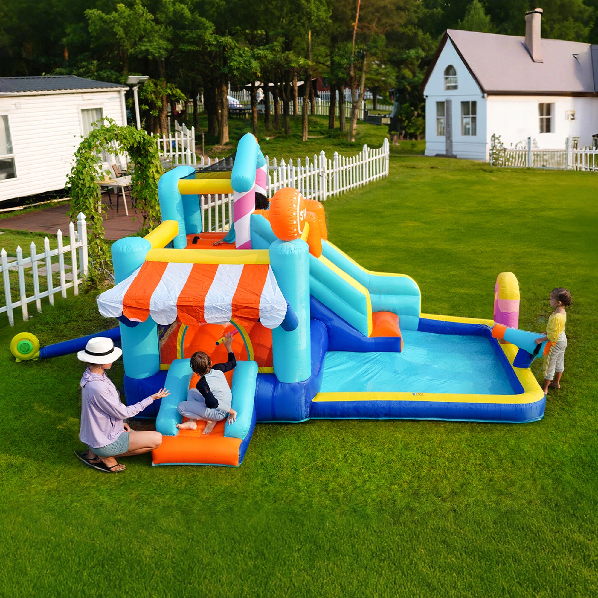 Inflatable Castle For Kids Water Park + Trampoline Slides+450w Blower Brand no brand