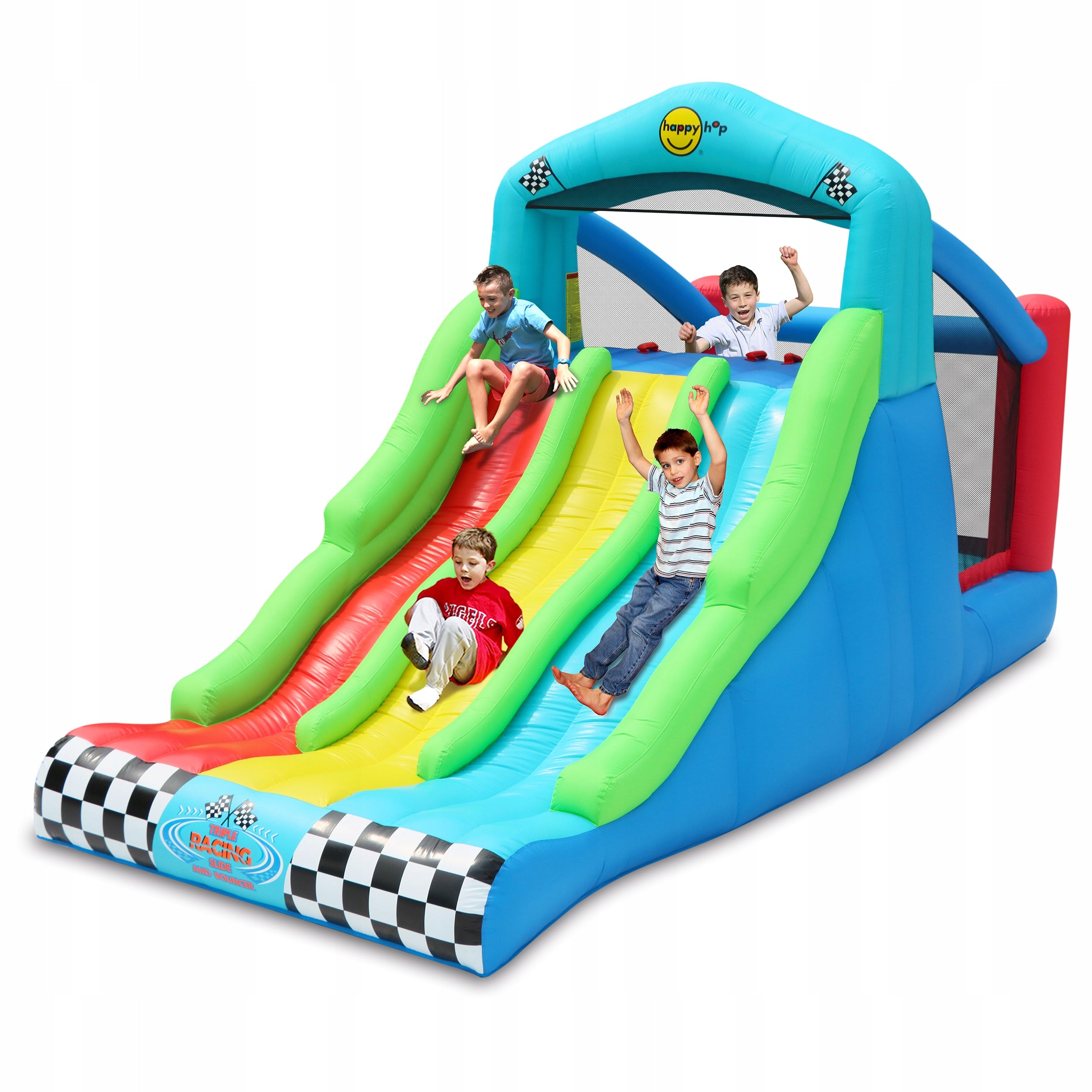 Inflatable Castle TRIPLE SLIDE Trampoline 3 Slides Climbing Safe Brand HappyHop