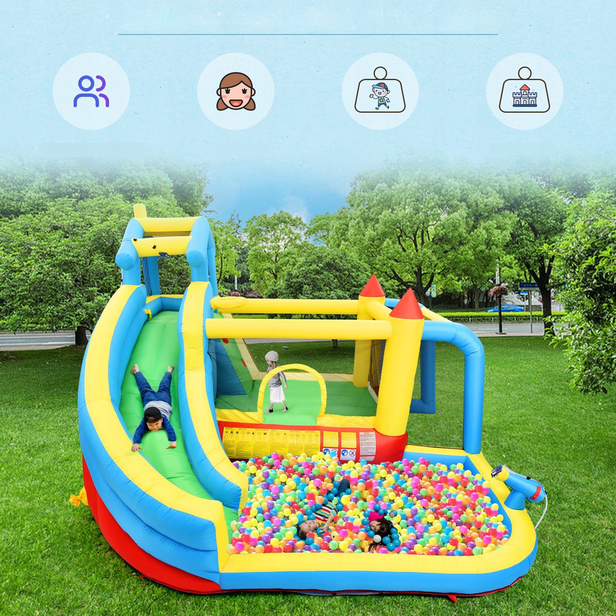 Inflatable Children's Square Toys Water Slide Castle Blower Basket Brand no brand