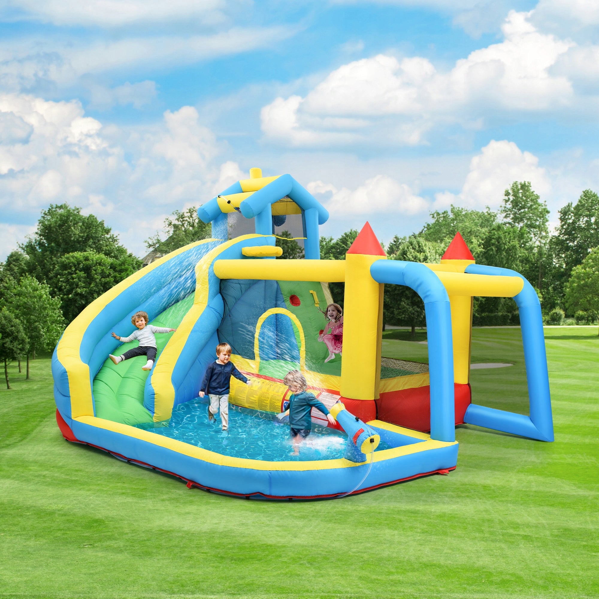 Inflatable Children's Square Toys Water Slide Castle Blower Basket Packaging status original