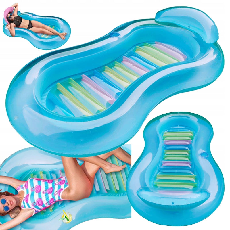 Inflatable Mattress Blue Pool Float Lounge with Headrest for Pool Beach