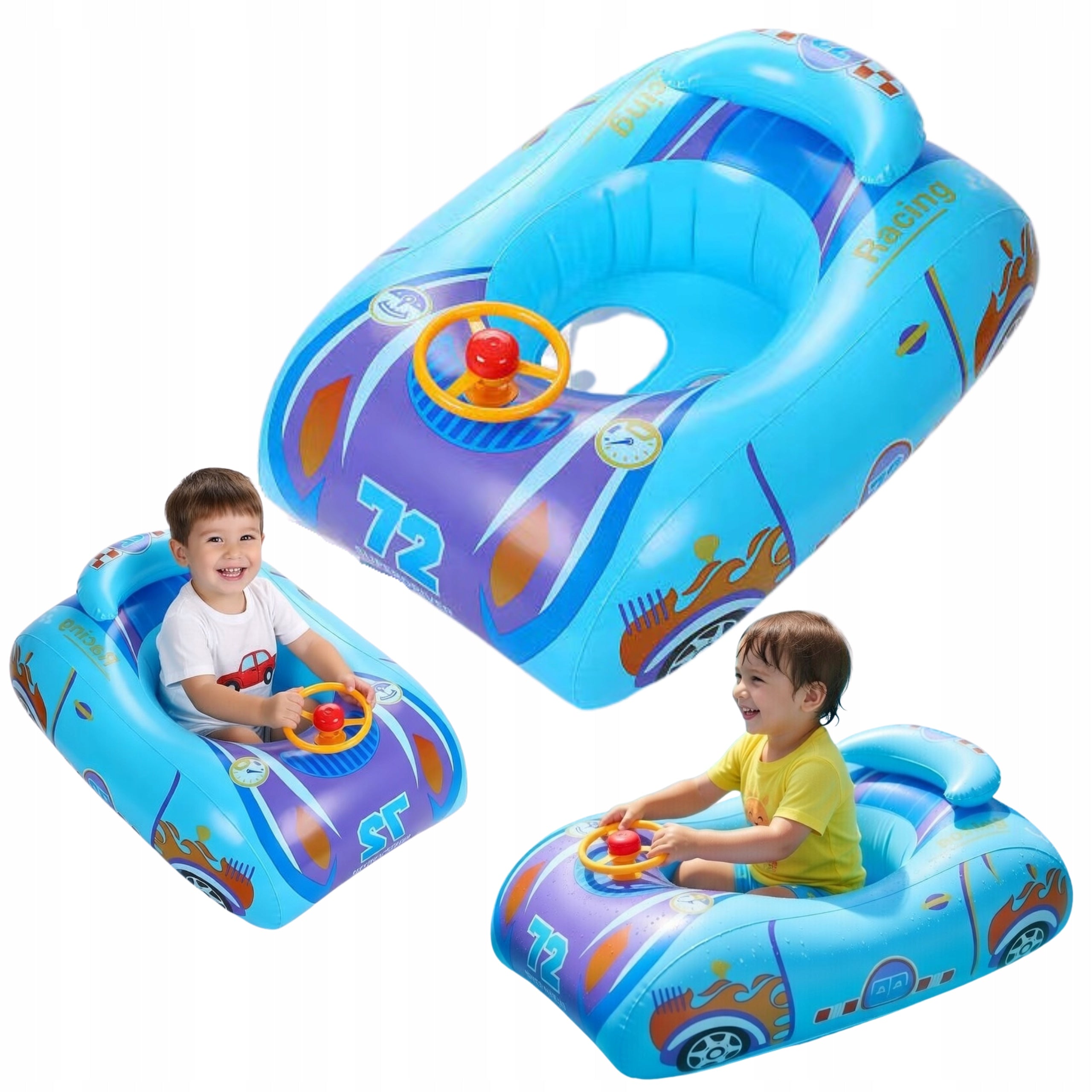 Inflatable Pontoon for Kids with Steering Wheel Swimming Wheel Auto 79cm Swimming Pool