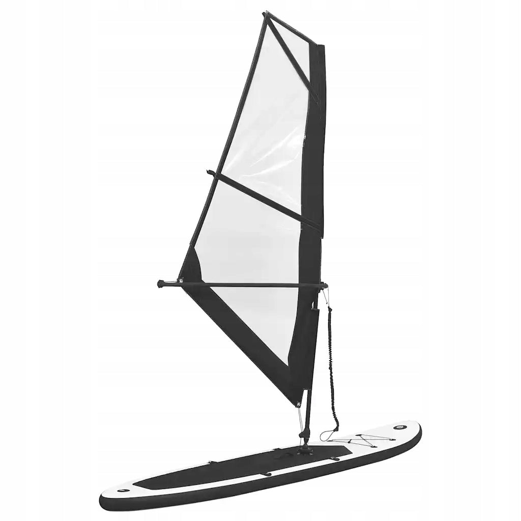 Inflatable SUP Board with Sail and Accessories, Black and White Model Ocean