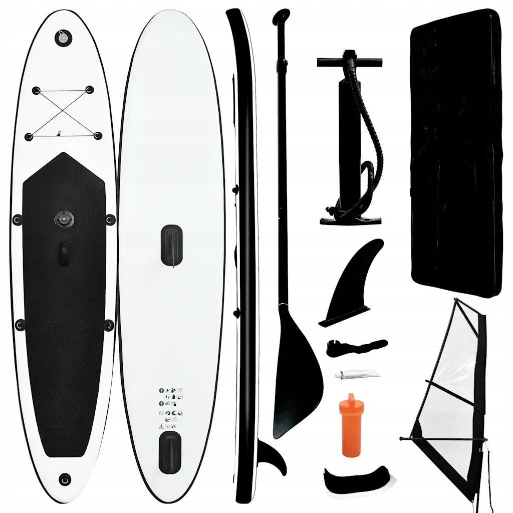 Inflatable SUP Board with Sail and Accessories, Black and White