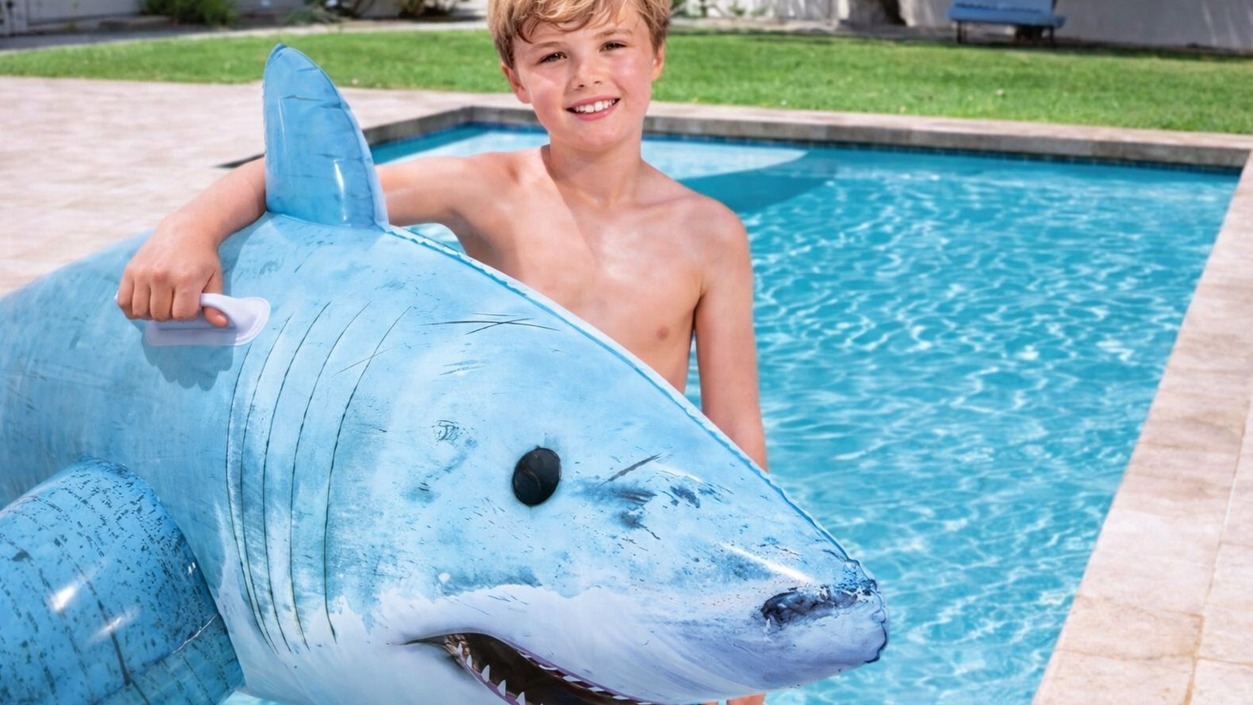 Inflatable Shark Mattress for Swimming Pool Water for Kids 183 x 102 cm Color blue