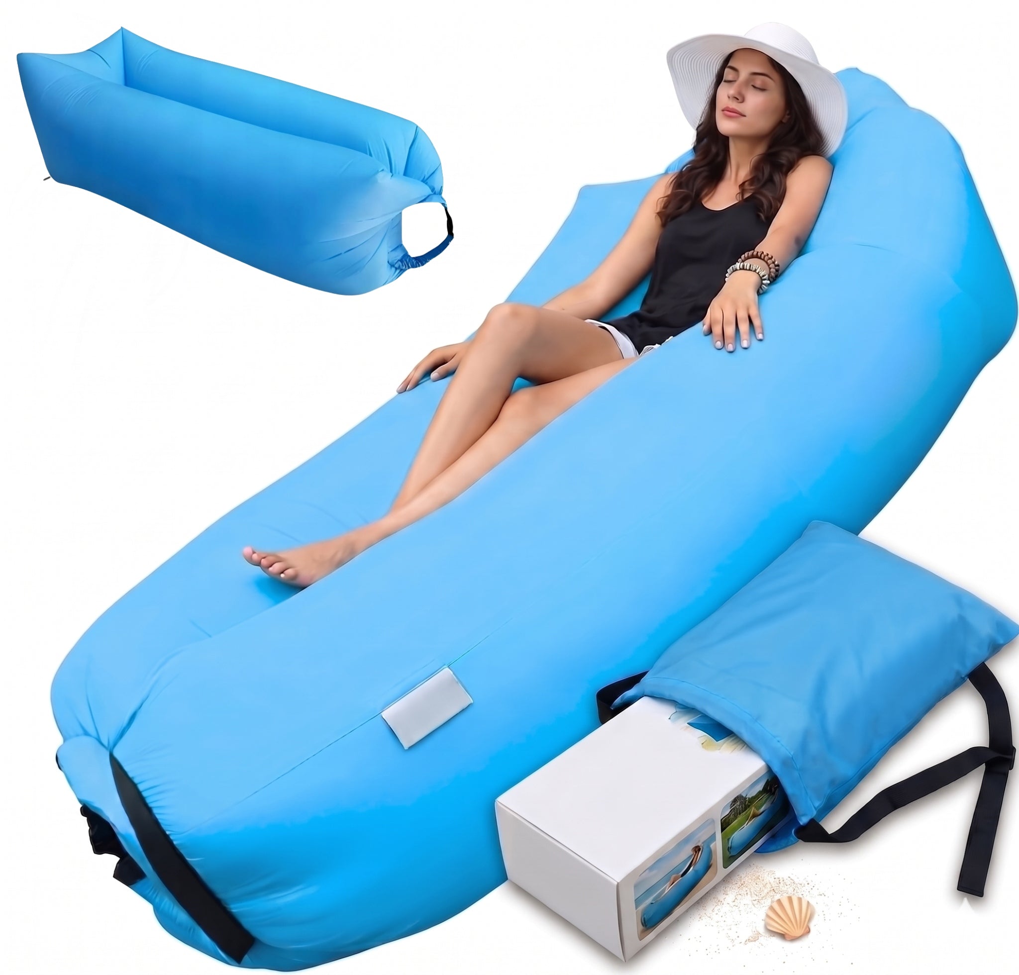 Inflatable Sofa Lazy Bag Air XXL for Beach Reclining Solid + FREEBIE