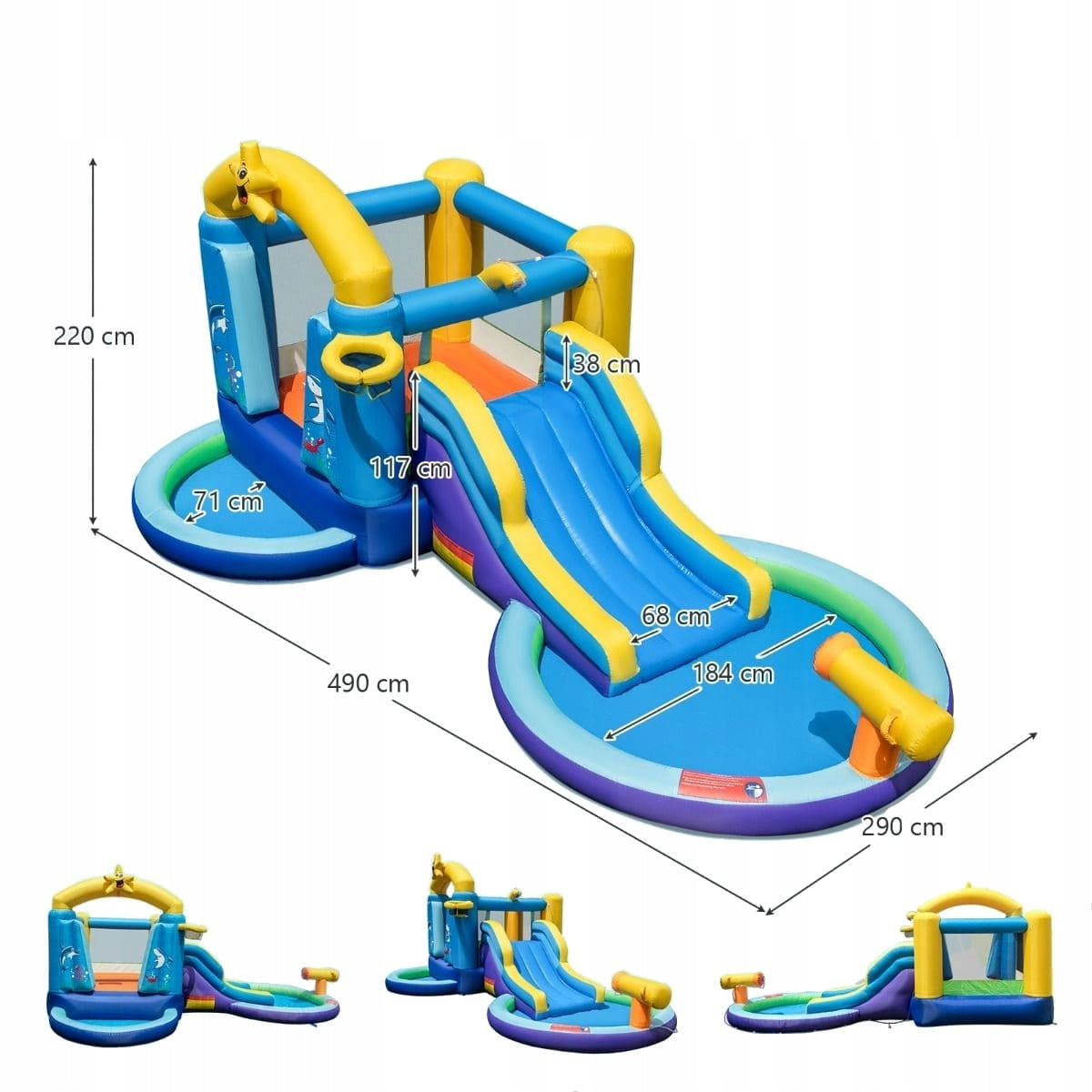 Inflatable Square toys Castle Pool 490x290x220 cm Brand Costway