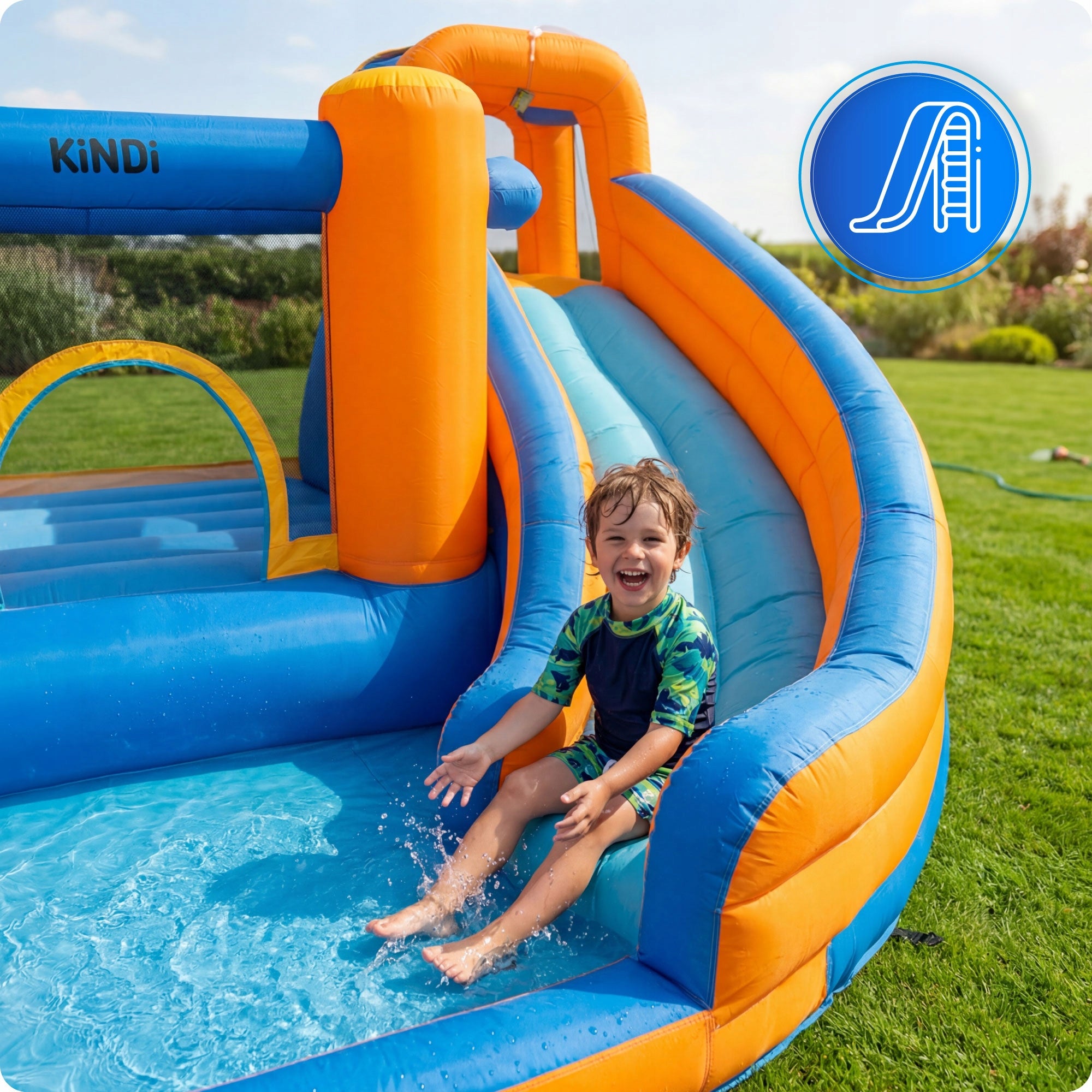 Inflatable Square toys water slide for kids garden blower basket Brand no brand