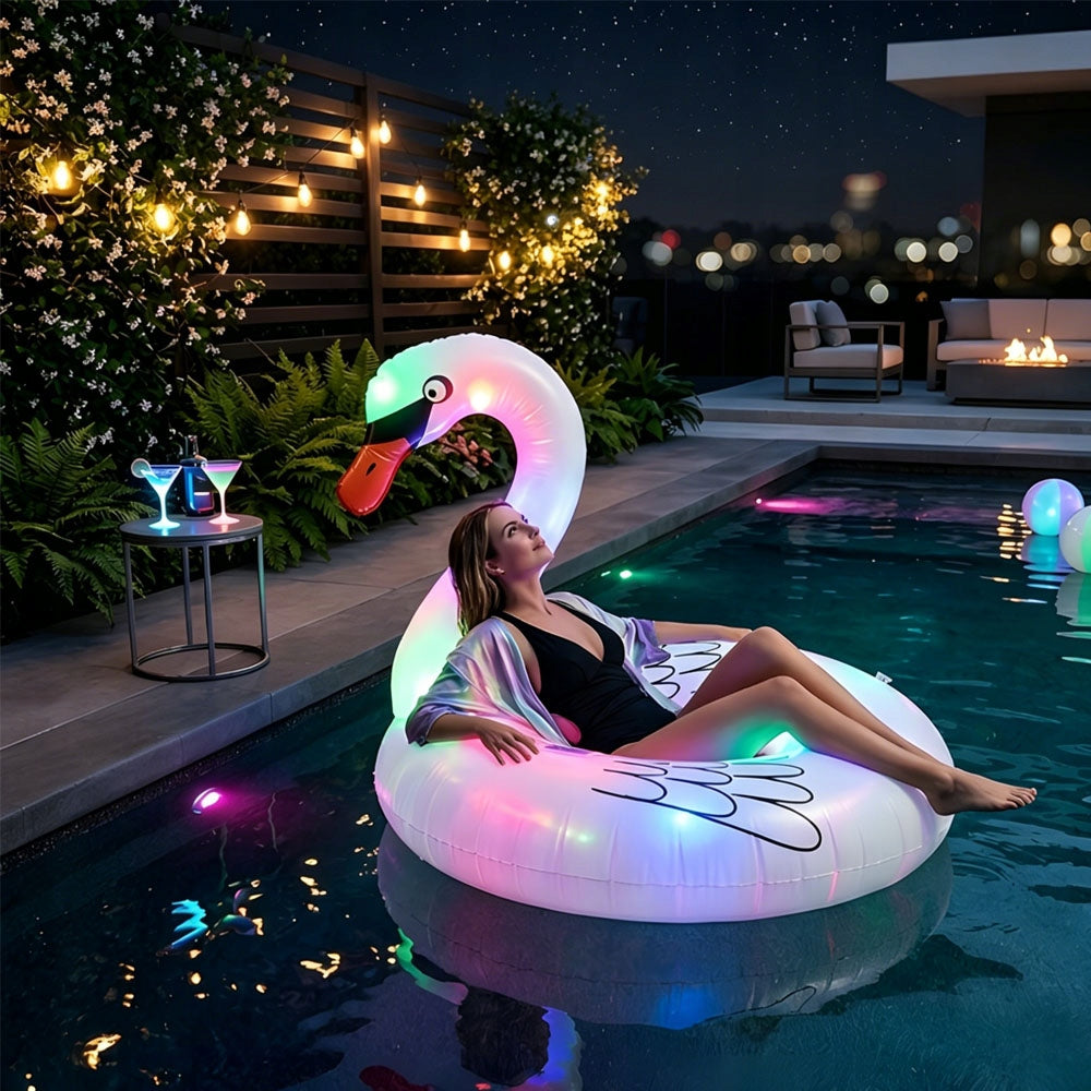 Inflatable Swan Wheel With LED Seat White Large For Adults Color white