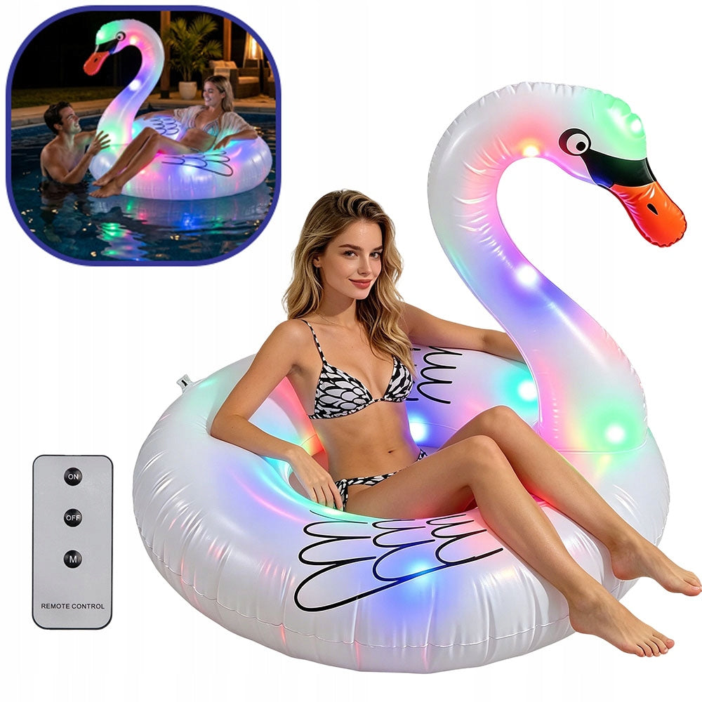 Inflatable Swan Wheel With LED Seat White Large For Adults