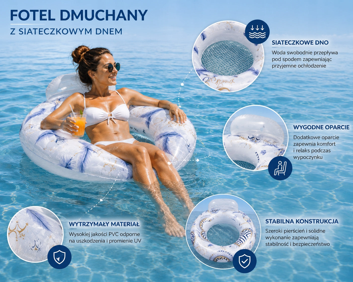 Inflatable Swimming Chair With Mesh Mattress Premium Jilong Kid's age 14+ years