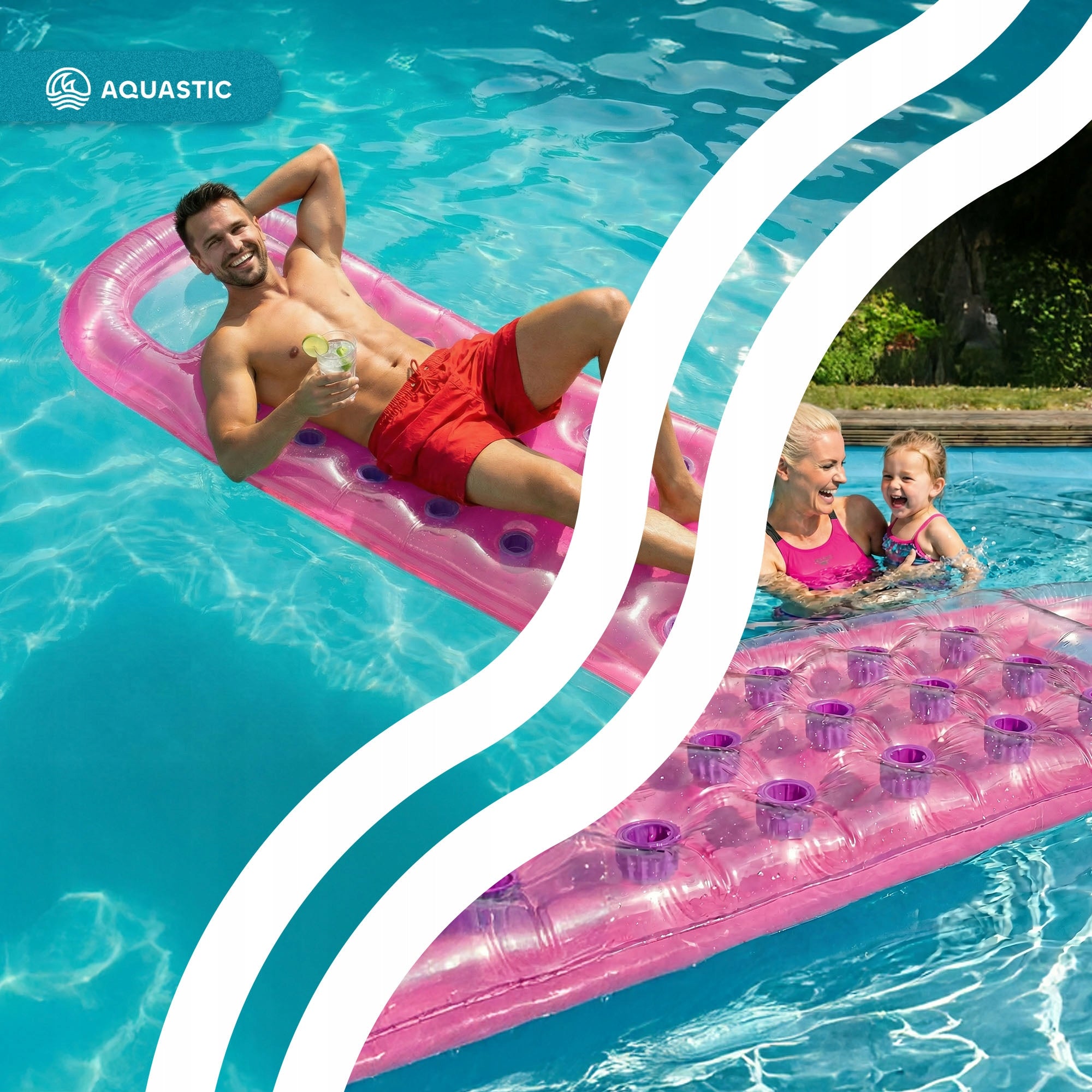 Inflatable Swimming Mattress AQUASTIC WITH PILLOW 188x71 cm FOR WATER POOL Color pink