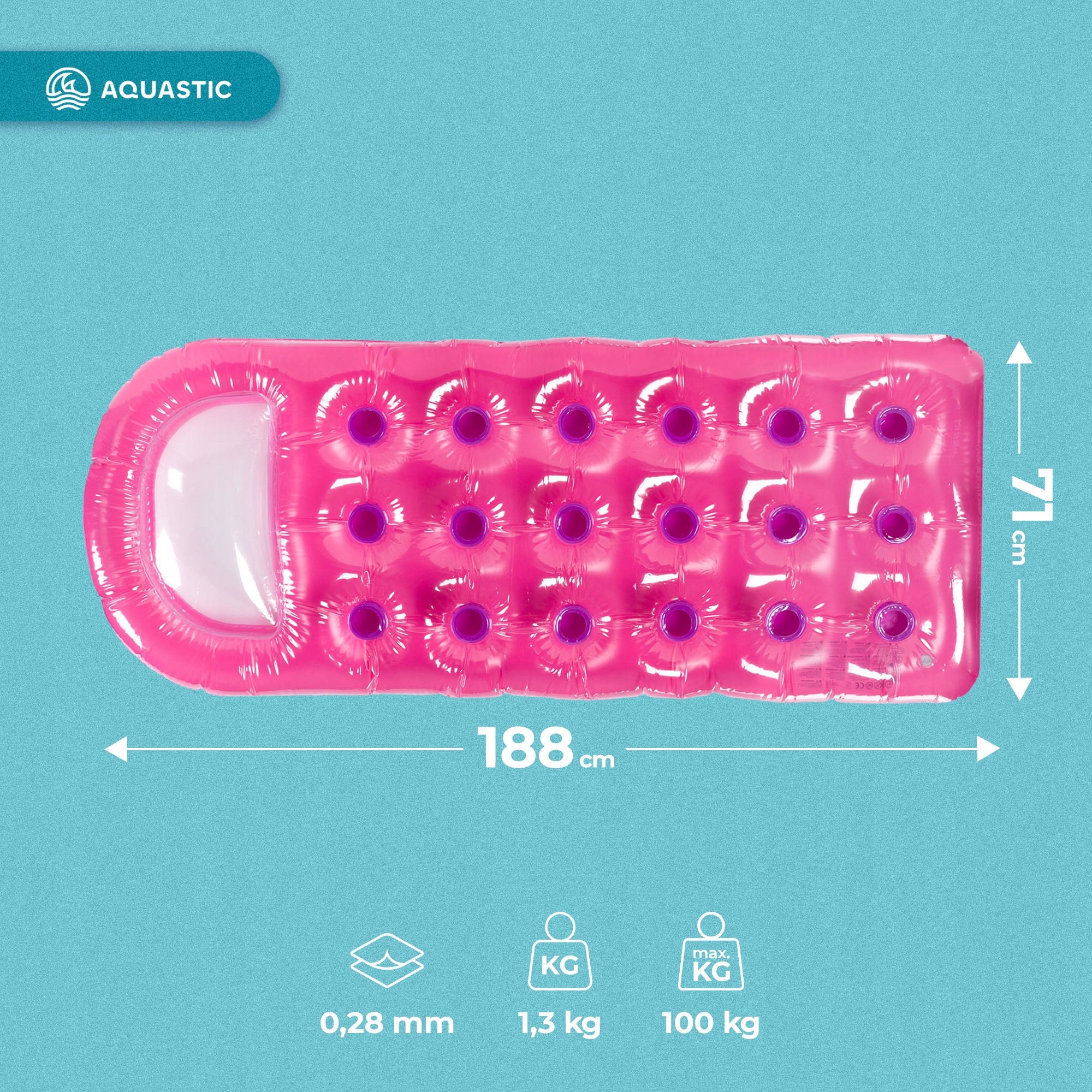 Inflatable Swimming Mattress AQUASTIC WITH PILLOW 188x71 cm FOR WATER POOL Manufacturer code ASM-188P