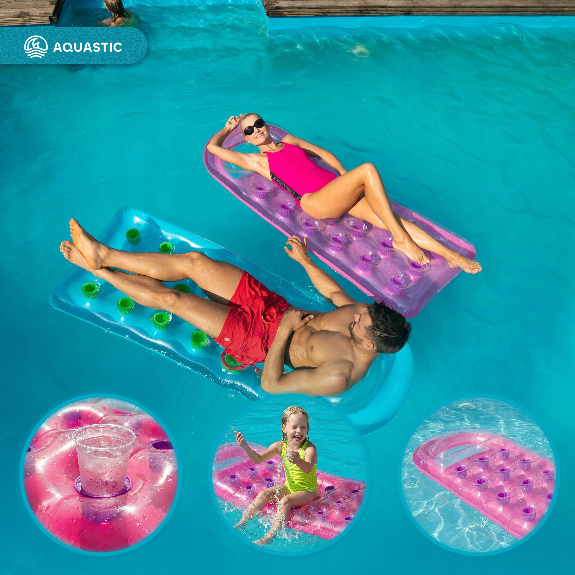 Inflatable Swimming Mattress AQUASTIC WITH PILLOW 188x71 cm FOR WATER POOL Model ASM-188P
