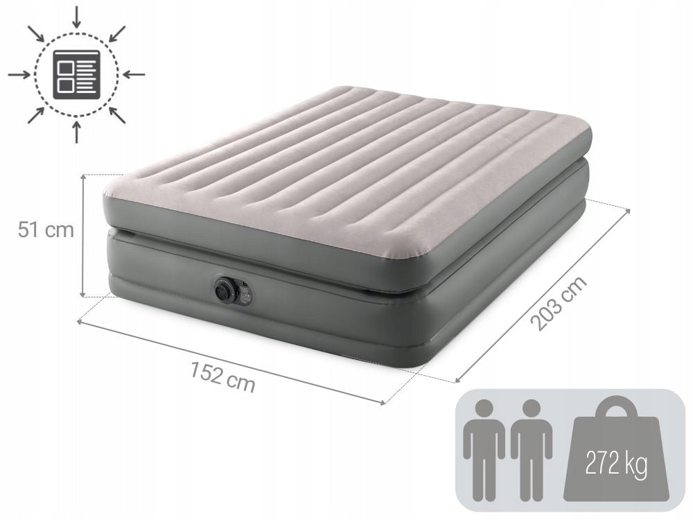Inflatable Velour Mattress for Sleeping Double Bed with Pump 230V Intex Color gray