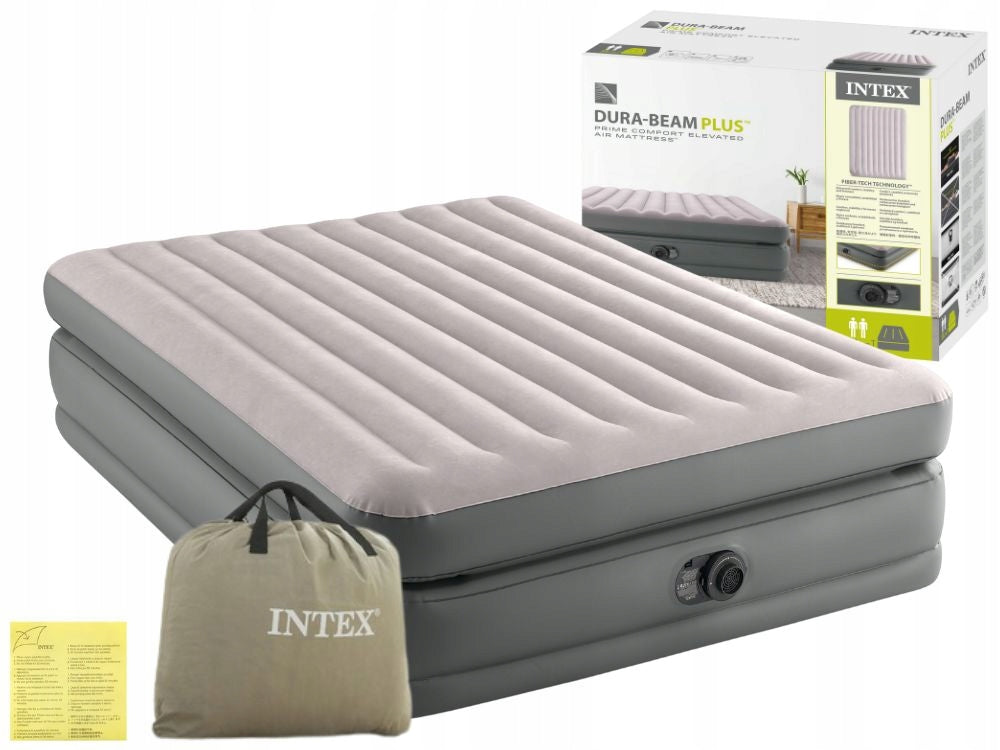 Inflatable Velour Mattress for Sleeping Double Bed with Pump 230V Intex