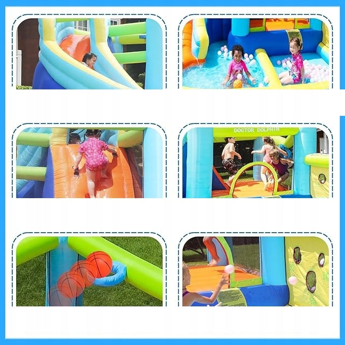 Inflatable castle FBSPORT 6in1 slide, paddling pool, basketball 3 years + Kind Inflatable