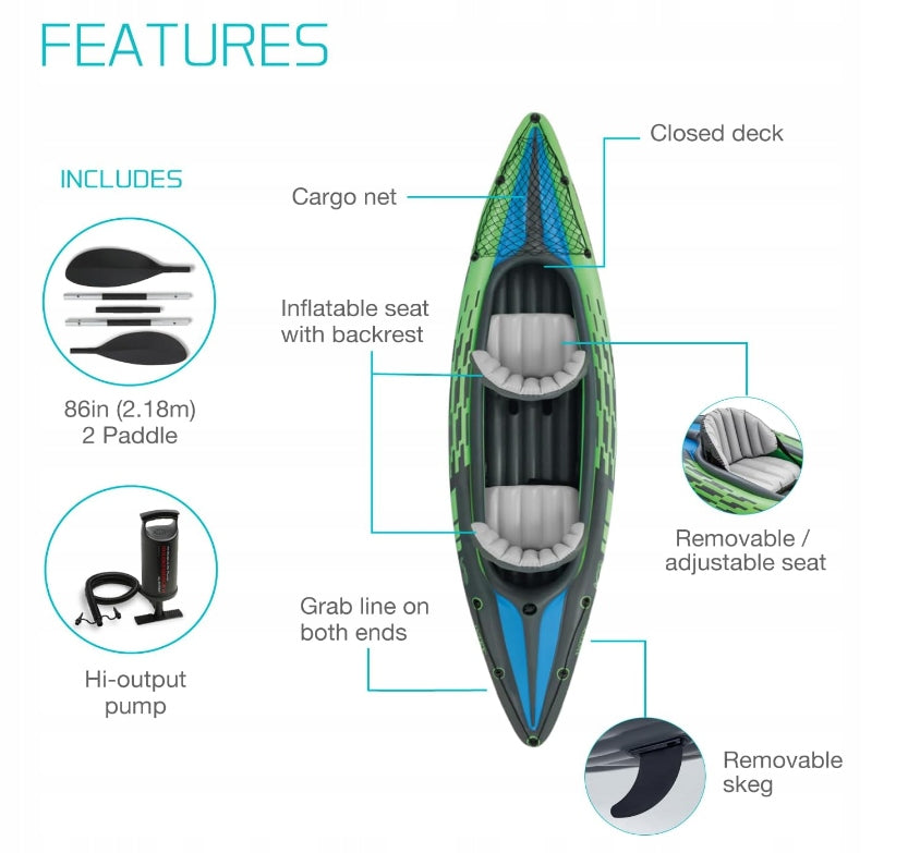 Inflatable kayak Challenger K2 for 2 people paddle pump cover INTEX 68306 Packaging status original