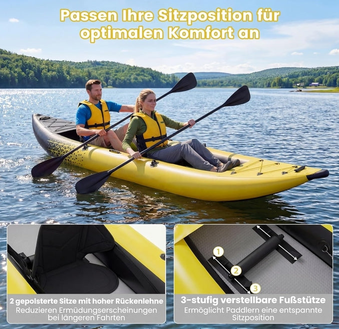 Inflatable kayak with paddles,hand pump and repair pump, 382 cm 2 seats Manufacturer code SP38887-BL
