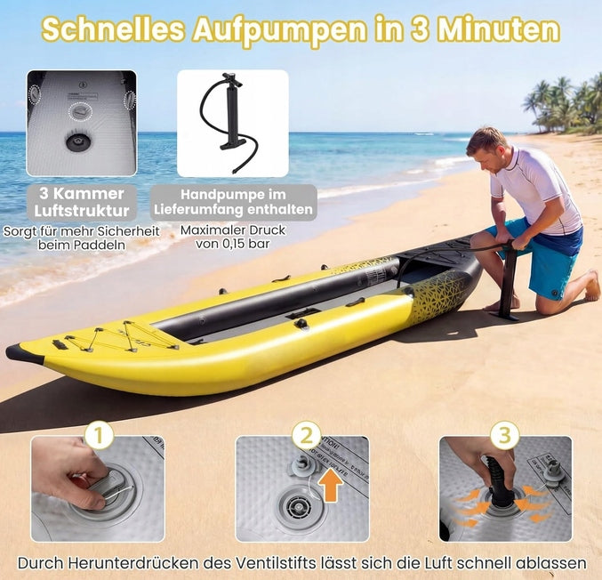 Inflatable kayak with paddles,hand pump and repair pump, 382 cm 2 seats Model SP38887-BL