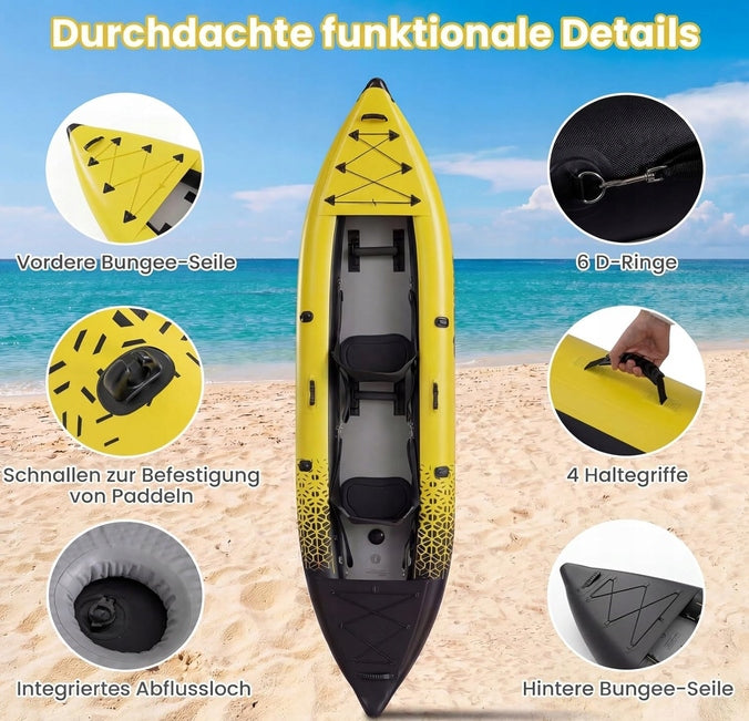 Inflatable kayak with paddles,hand pump and repair pump, 382 cm 2 seats Weight 17.5 kg