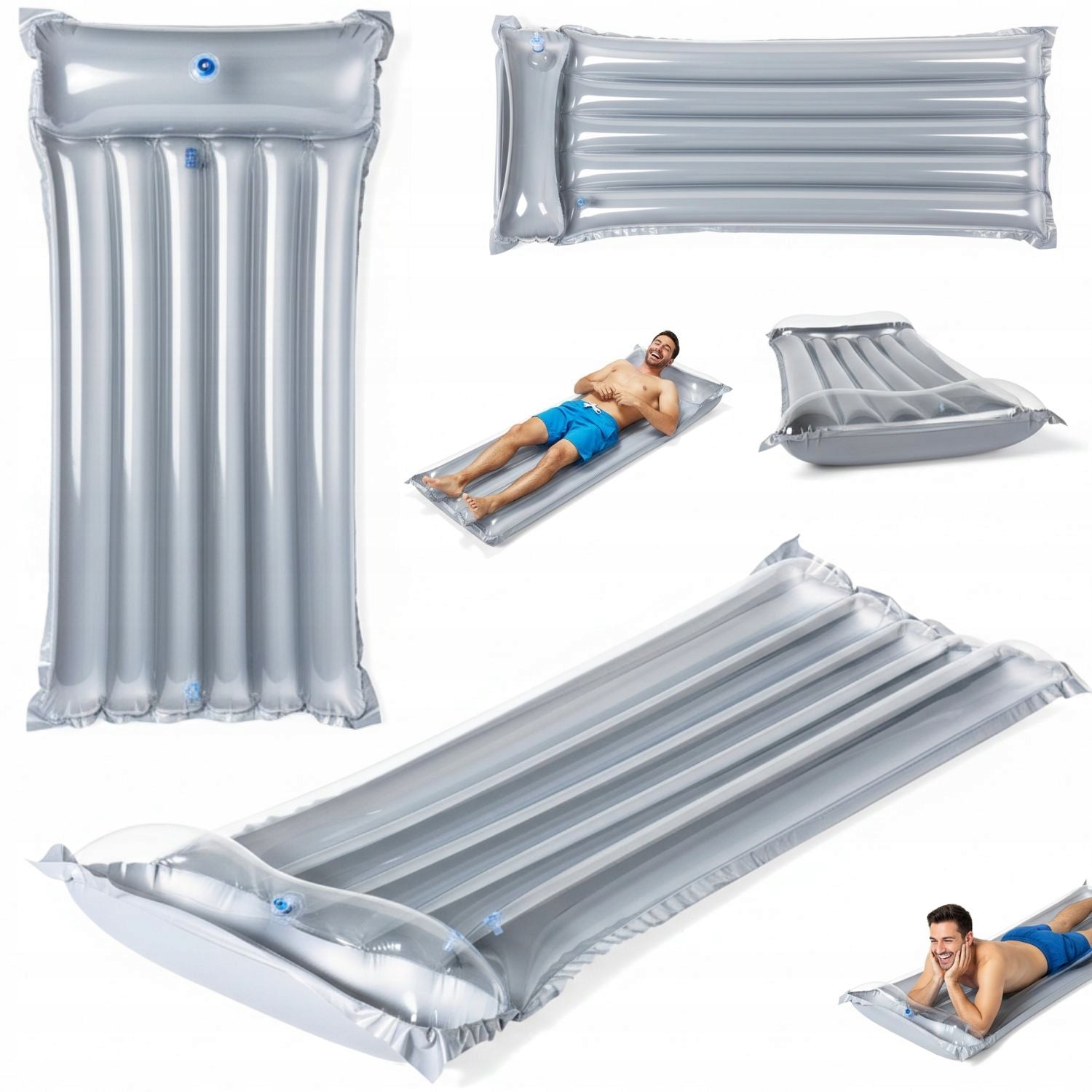 Inflatable mattress with pillow Bestway grey for swimming pool beach lakes up to 90kg