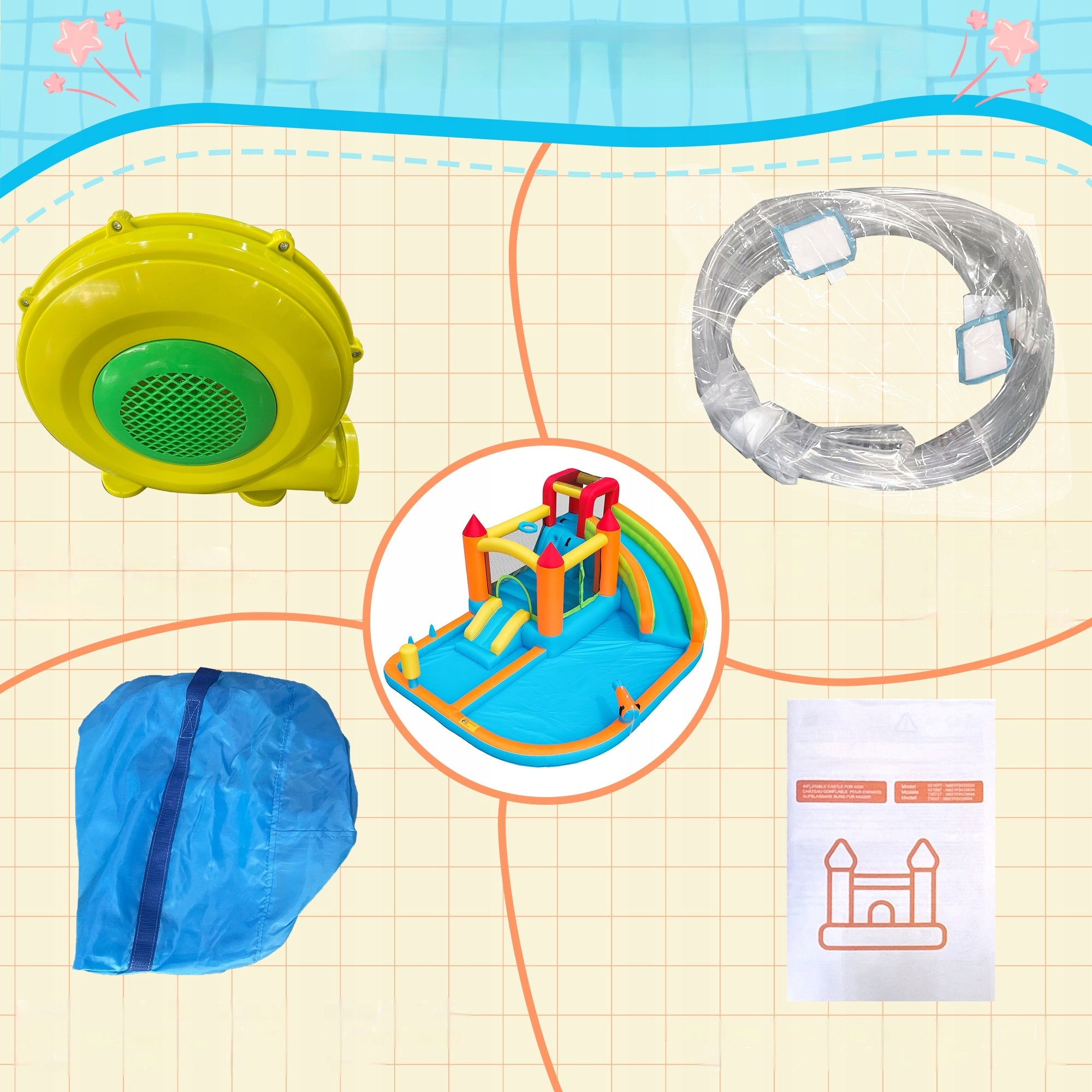 Inflatable water park for kids water slide obstacle course blower Dominant material synthetic material