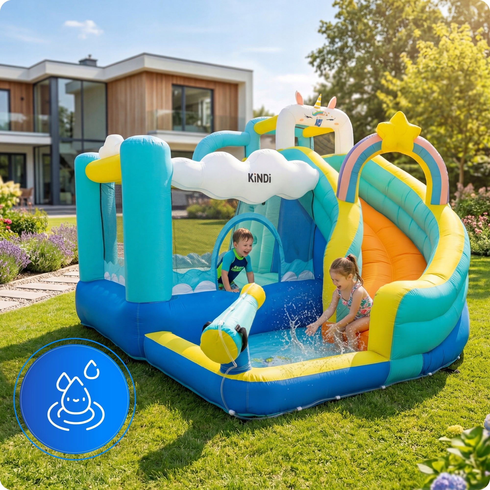 Inflatable water slide for children square toys blower cannon basket Brand no brand